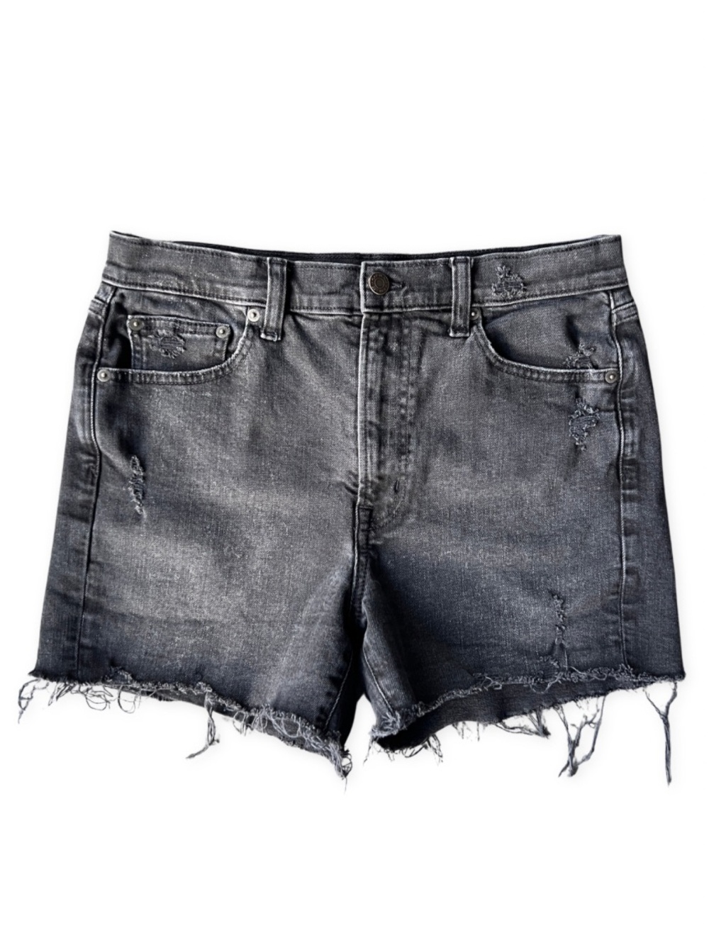 GAP High Rise Distressed Denim Shorts Washed Black Fray Hem Women's 30 / 10R
